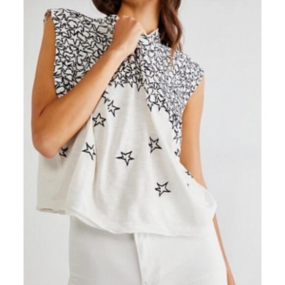 Zandra Rhodes Stella Luna Tee Free People Embroidered Star Tank Linen Blend Med - Picture 1 of 8